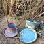 Personalize a ceramic cup with a stamp of your logo, name, word is custom handmade in ARTISANN style