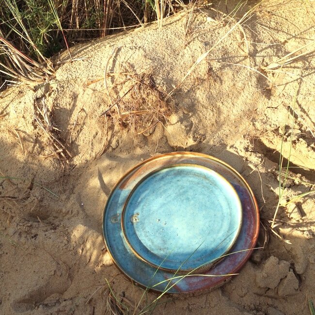 Handmade ceramic plate, Tricolor Sunrise