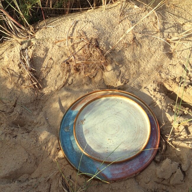 Handmade ceramic plate, Tricolor Sunrise