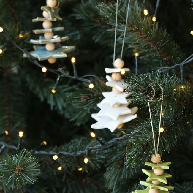 Handmade porcelain Christmas tree finished with wooden beads