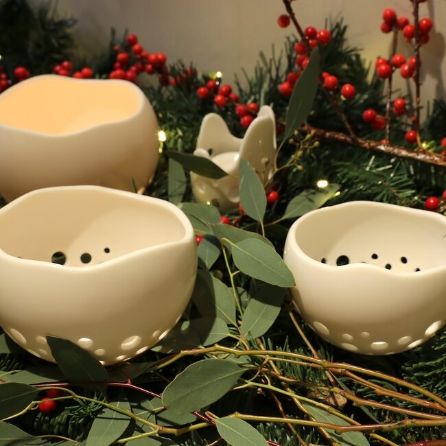 Handmade porcelain tea light holder, Globe