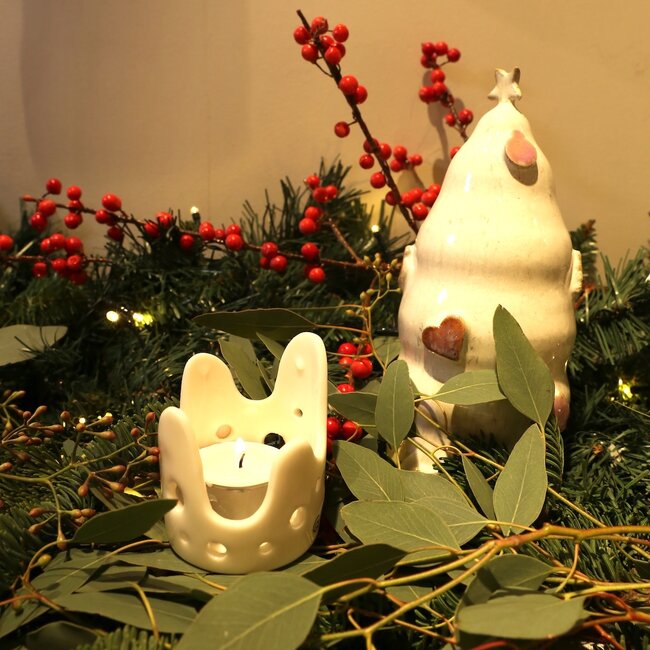 Christmas gift package composed of three handmade porcelain Wave lantern with shiny glaze