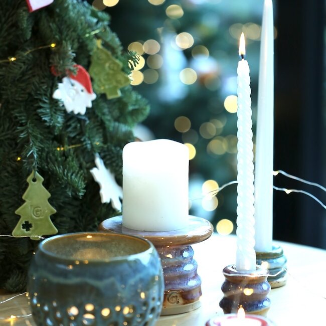 Ceramic handmade tea light holder Globe, Mint