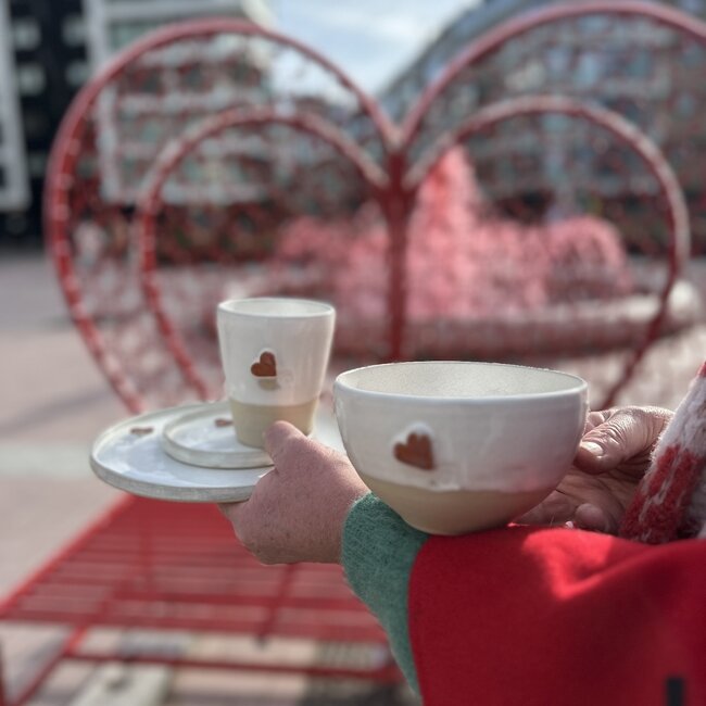 Ceramic handmade tea cup, White Heart