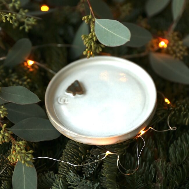 Handmade ceramic plate, White Tree