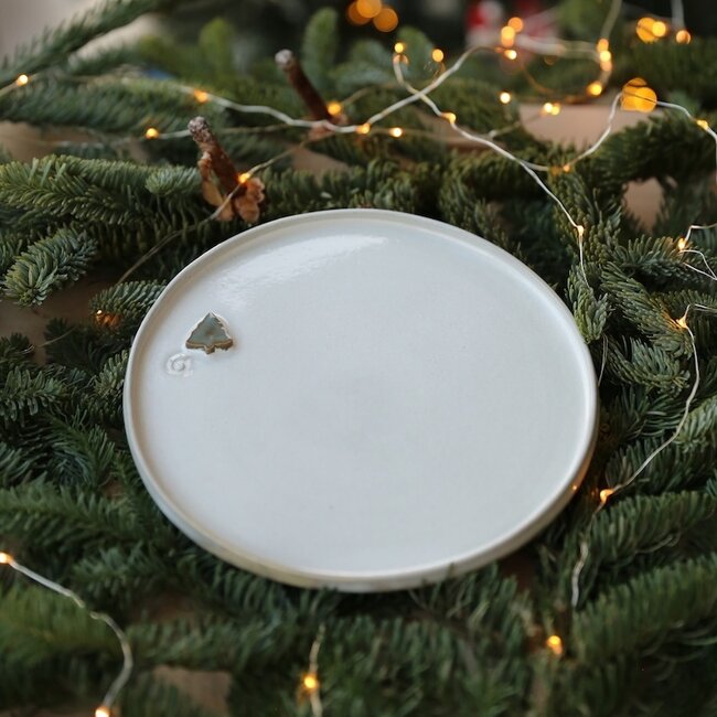 Keramisch handgemaakt bord, White Tree