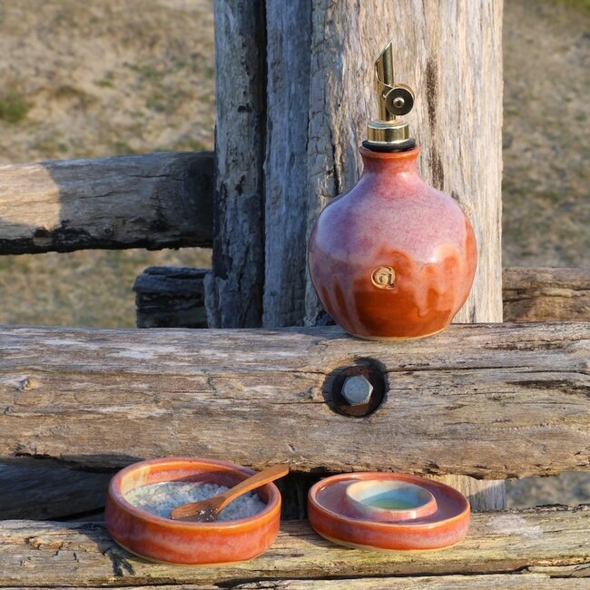 Ceramic handmade oil bottle, Sungreen