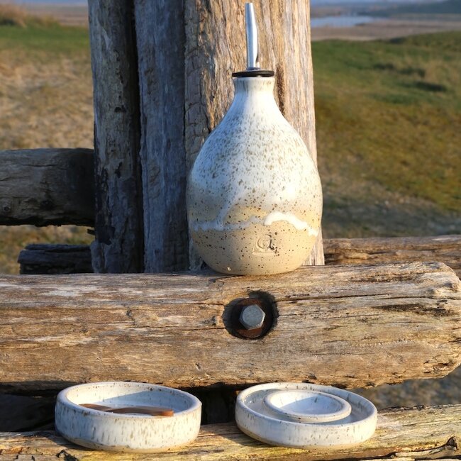Ceramic handmade salt, pepper or tapas dish, White Spots