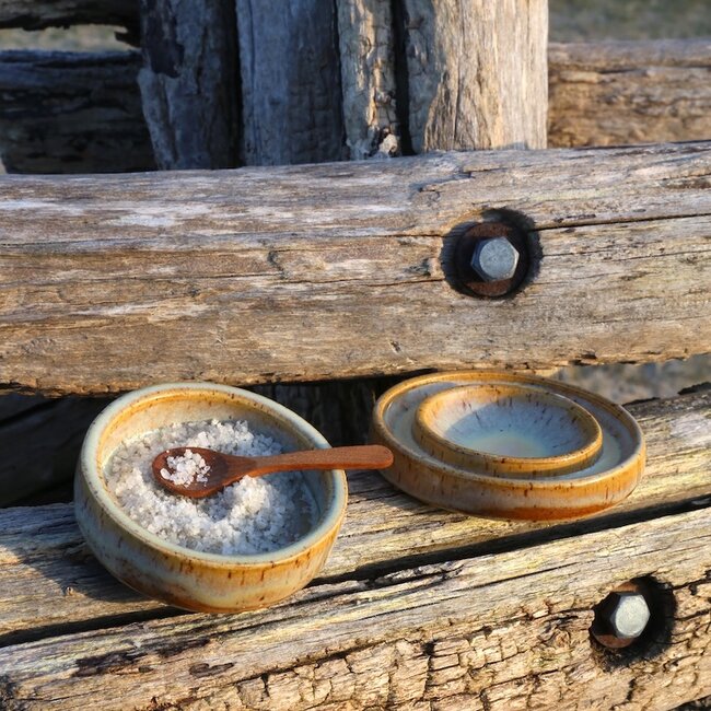 Ceramic handmade salt, pepper or tapas dish, Mustard