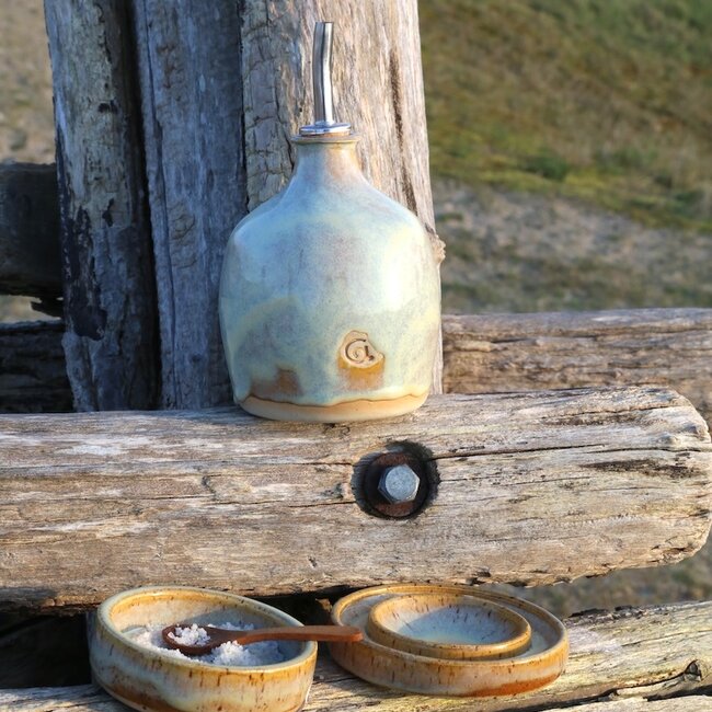 Handmade small ceramic oil dish, Mustard