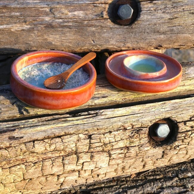 Ceramic handmade salt, pepper or tapas dish, Sungreen