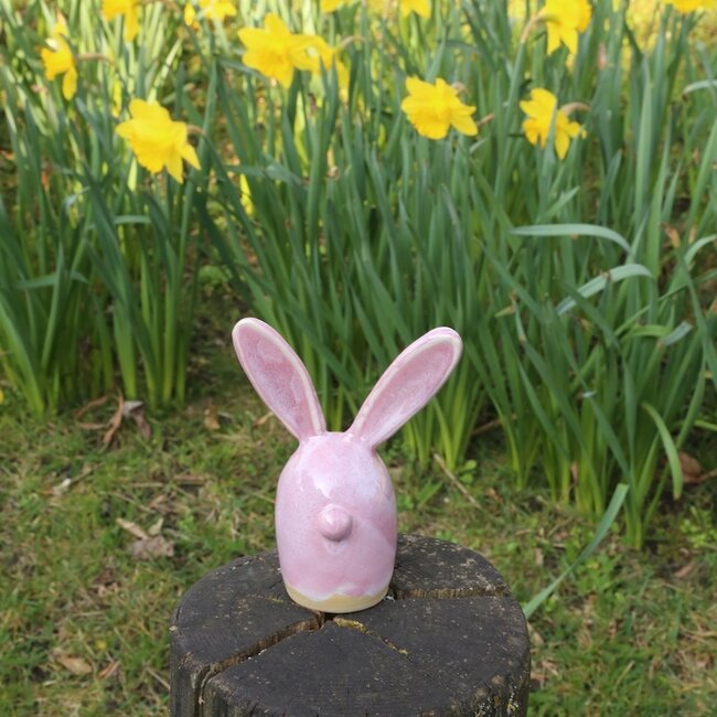 Lapin de Pâques en céramique fait main, Rose