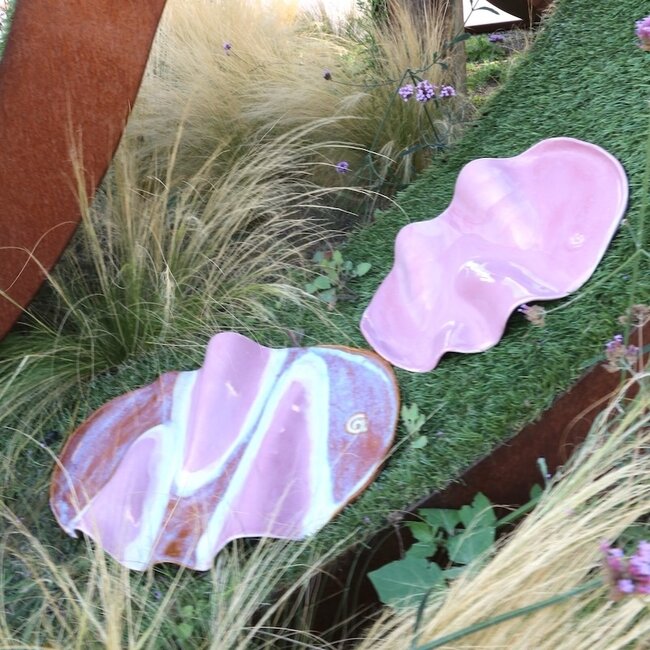 Wavy handmade ceramic tapas plate, Sunrise-Pink