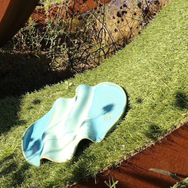 Plat de tapas ondulé en céramique fait main, Lagune-Turquoise