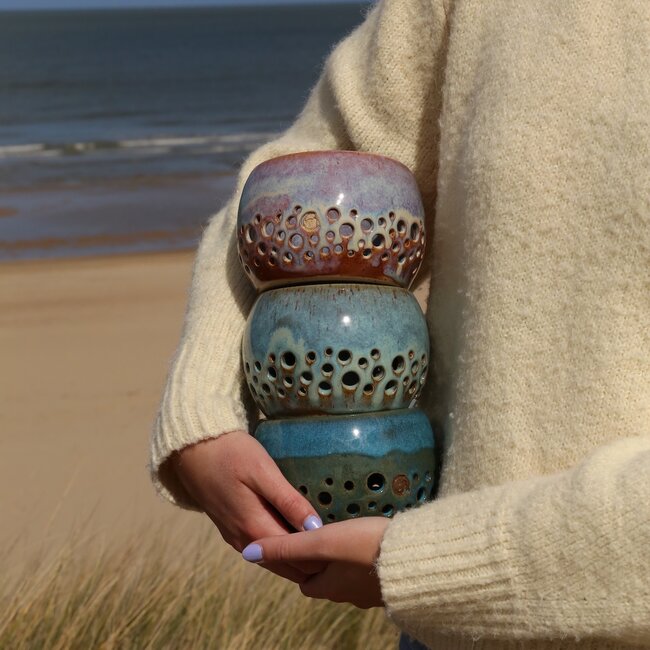 Ceramic handmade tea light holder Globe, Sunrise