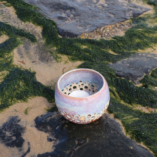 Ceramic handmade tea light holder Globe, Sunrise