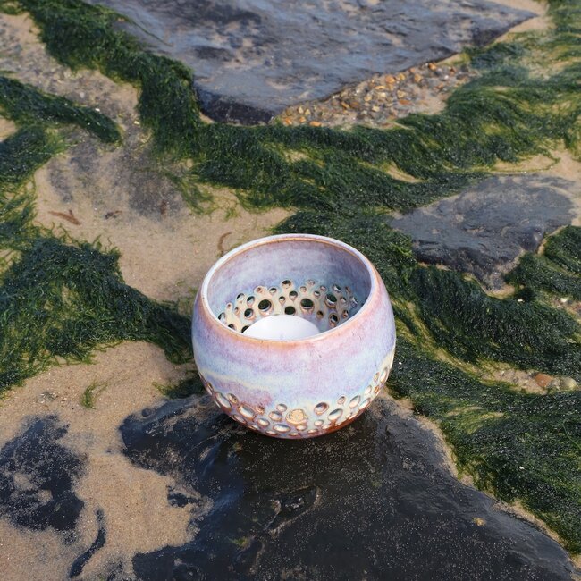 Ceramic handmade tea light holder Globe, Sunrise