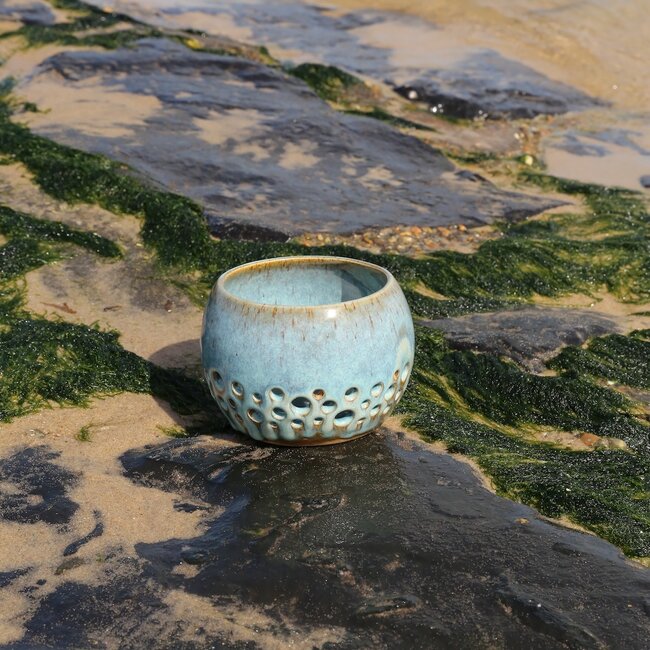 Ceramic handmade tea light holder Globe, Mint