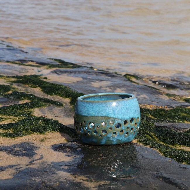 Porte-bougie en céramique fait main Globe, Turquoise