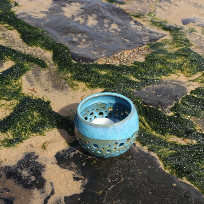 Porte-bougie en céramique fait main Globe, Turquoise