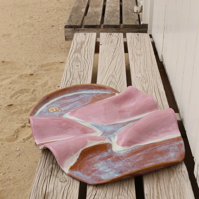 Wavy handmade ceramic tapas plate, Sunrise-Pink