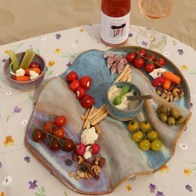 Wavy handmade ceramic tapas plate, Tricolor