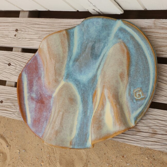 Wavy handmade ceramic tapas plate, Tricolor