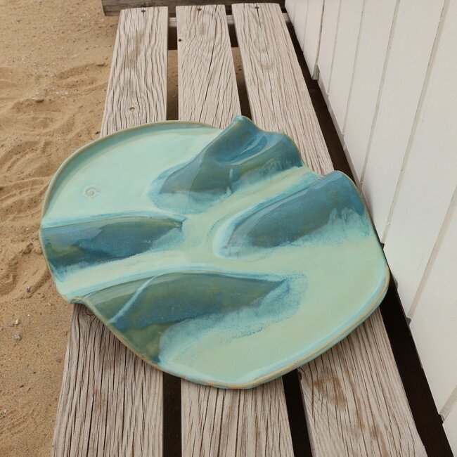 Wavy handmade ceramic tapas plate, Lagune-Turquoise