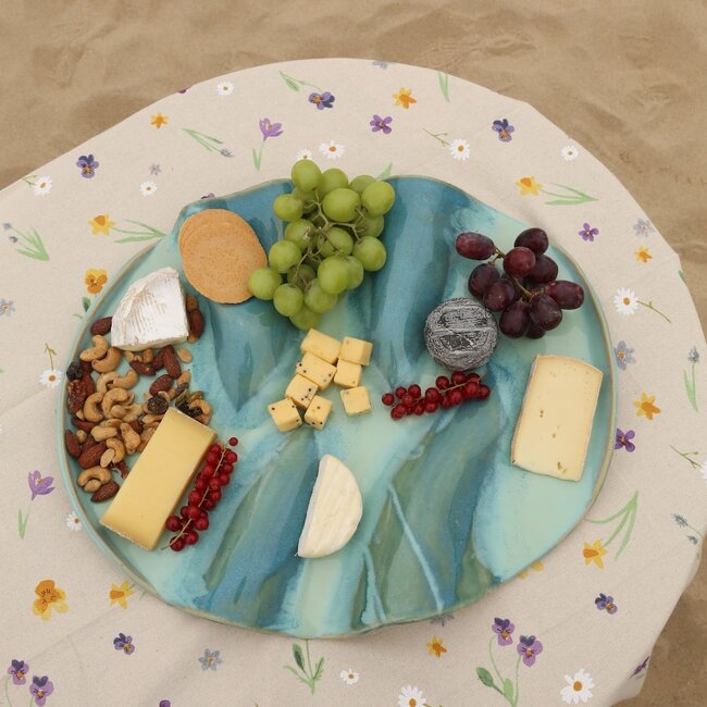 Wavy handmade ceramic tapas plate, Lagune-Turquoise
