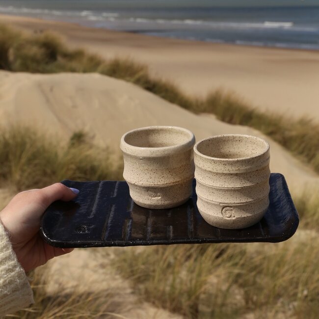 Ceramic handmade rectangular plate Linea, Black