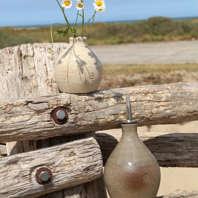 Ceramic handmade oil bottle, Natural Italian