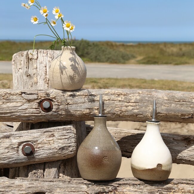 Ceramic handmade oil bottle, Naturel Italian
