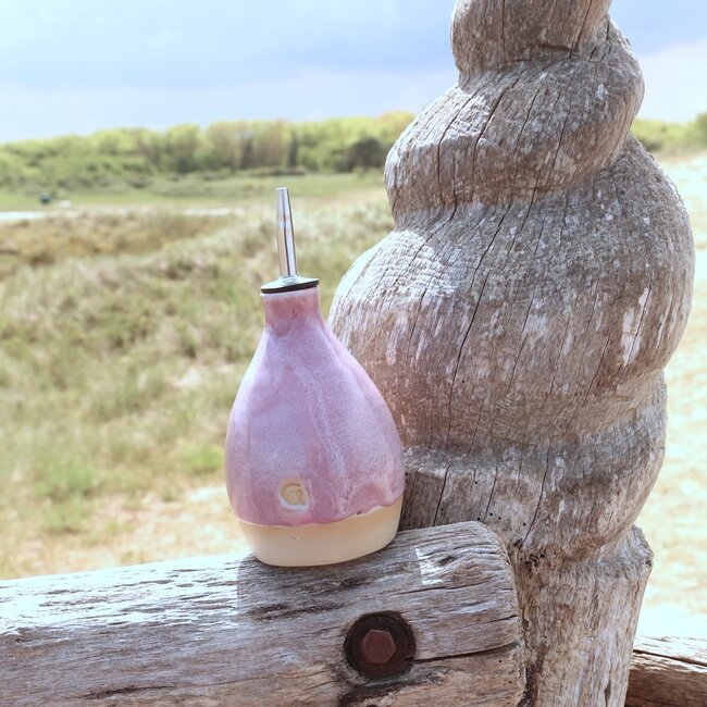 Bouteille d'huile en céramique faite à la main, rose