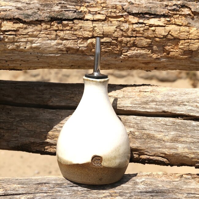 Bouteille d'huile en céramique faite à la main, Italian White