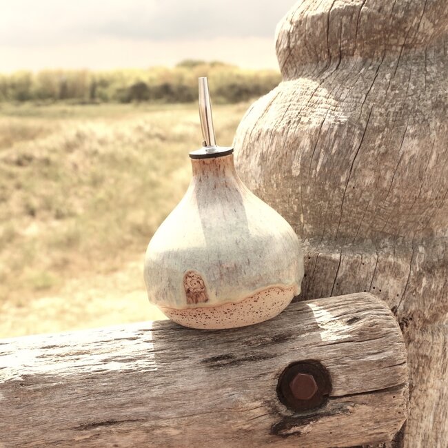 Ceramic handmade oil bottle, Mustard