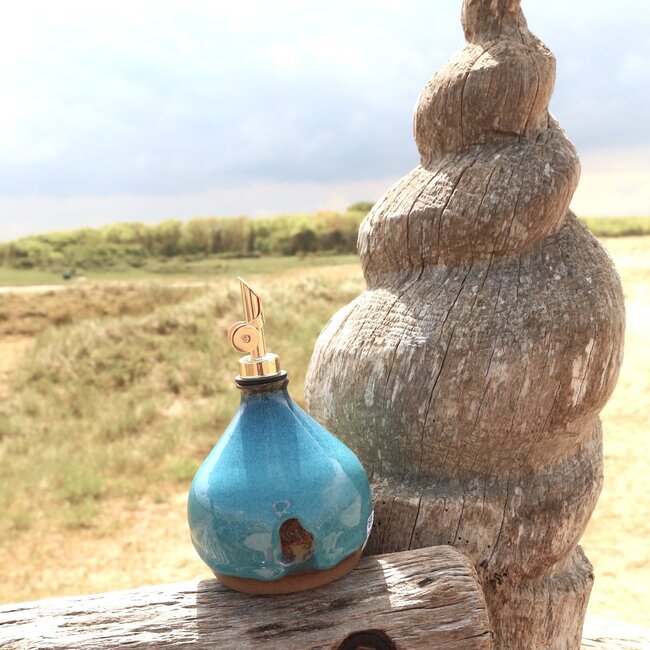 Bouteille d'huile en céramique faite à la main, Italian Turquoise