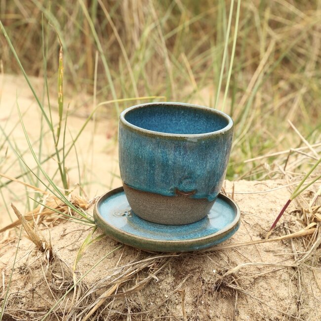 Keramisch handgemaakte koffietas, Italian Turquoise