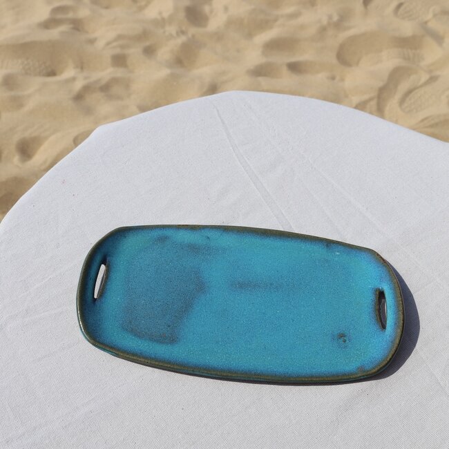 Handmade ceramic pastry dish, Italian Turquoise