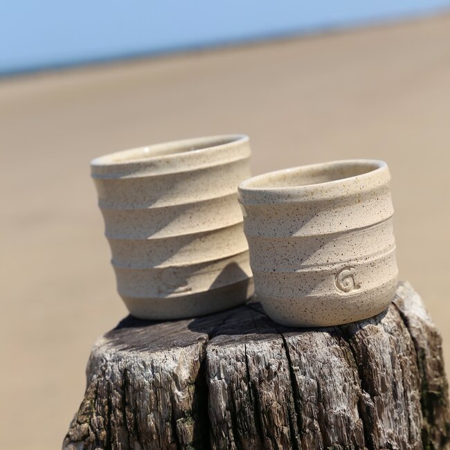 Ceramic handmade coffee cup, Natural Beige 5waves