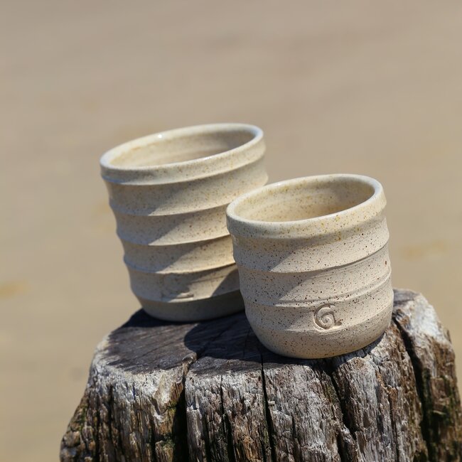 Tasse à café artisanale en céramique, Naturel Beige 5vagues
