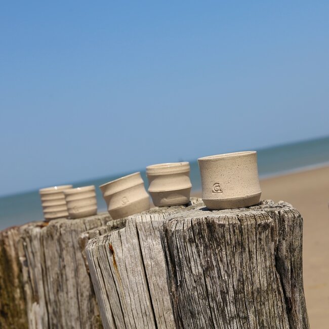 Keramisch handgemaakte koffietas, Naturel Beige 5golven
