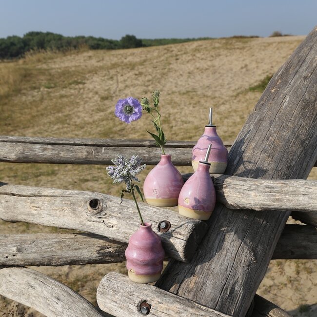 Ceramic handmade oil bottle, pink