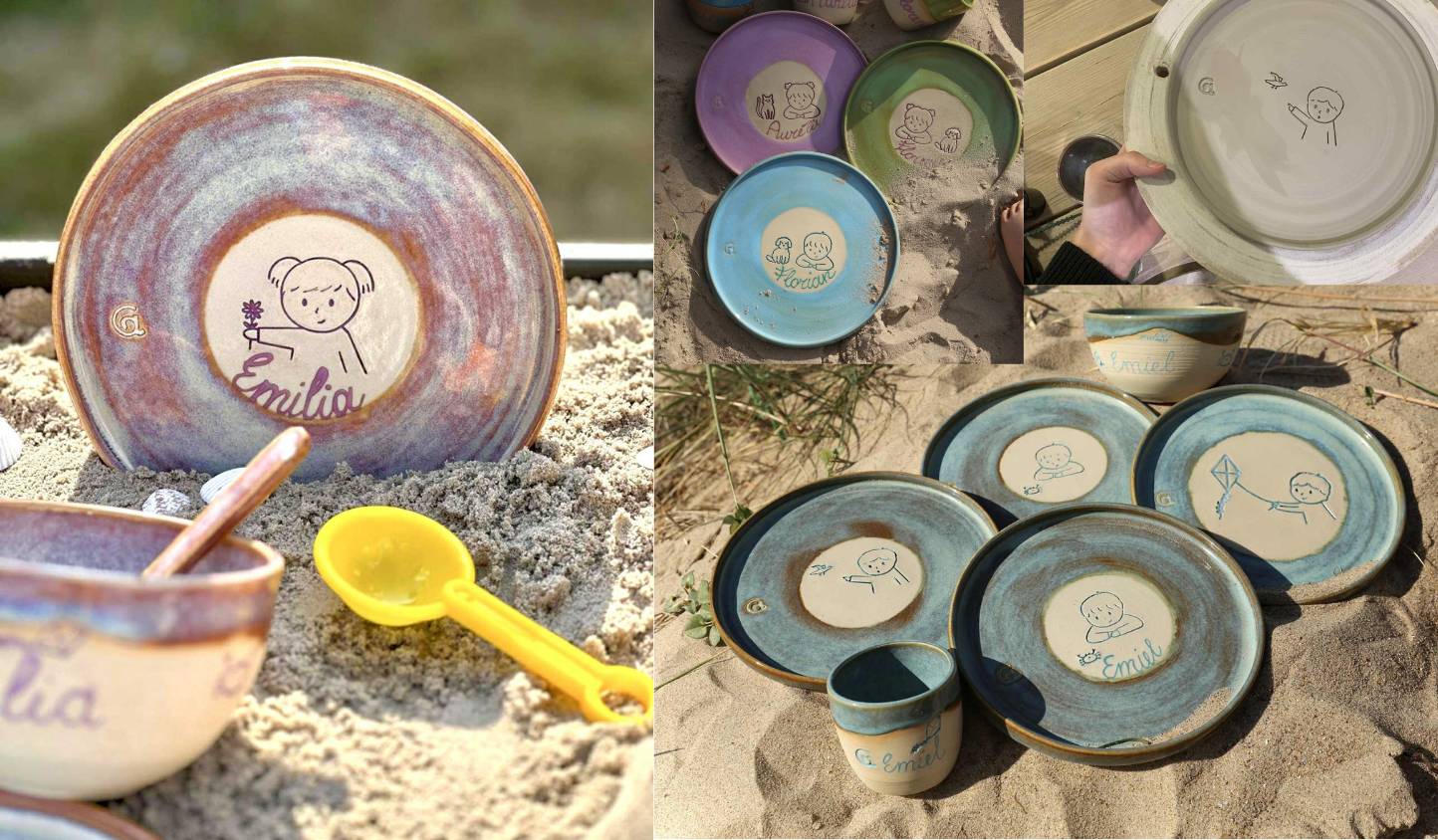 Handgemaakt keramisch kinderbord, kom of tas met de naam van uw kindje