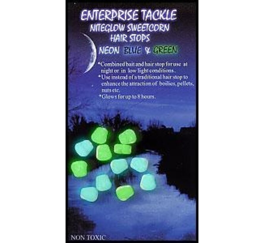 Enterprise Tackle Niteglow Sweetcorn Hair Stops Neon Blue/Green