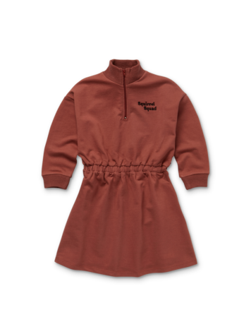 Sproet&Sprout Dress zip mock collar squirrel squad - Barn red