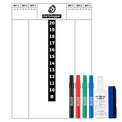 Dartshopper Dartshopper Flex Scorebord 40x30cm + Whiteboard Marker Set Kolor