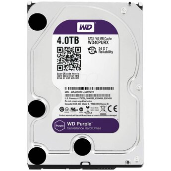 WD Western Digital WD40PURX 4TB 3.5" Internal Hard Drive - SATA - 64 MB Buffer Harde schijf voor bewaking