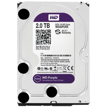 WD Western Digital WD20PURX 2TB 3.5" Internal Hard Drive - SATA - 64 MB Buffer Harde schijf voor bewaking
