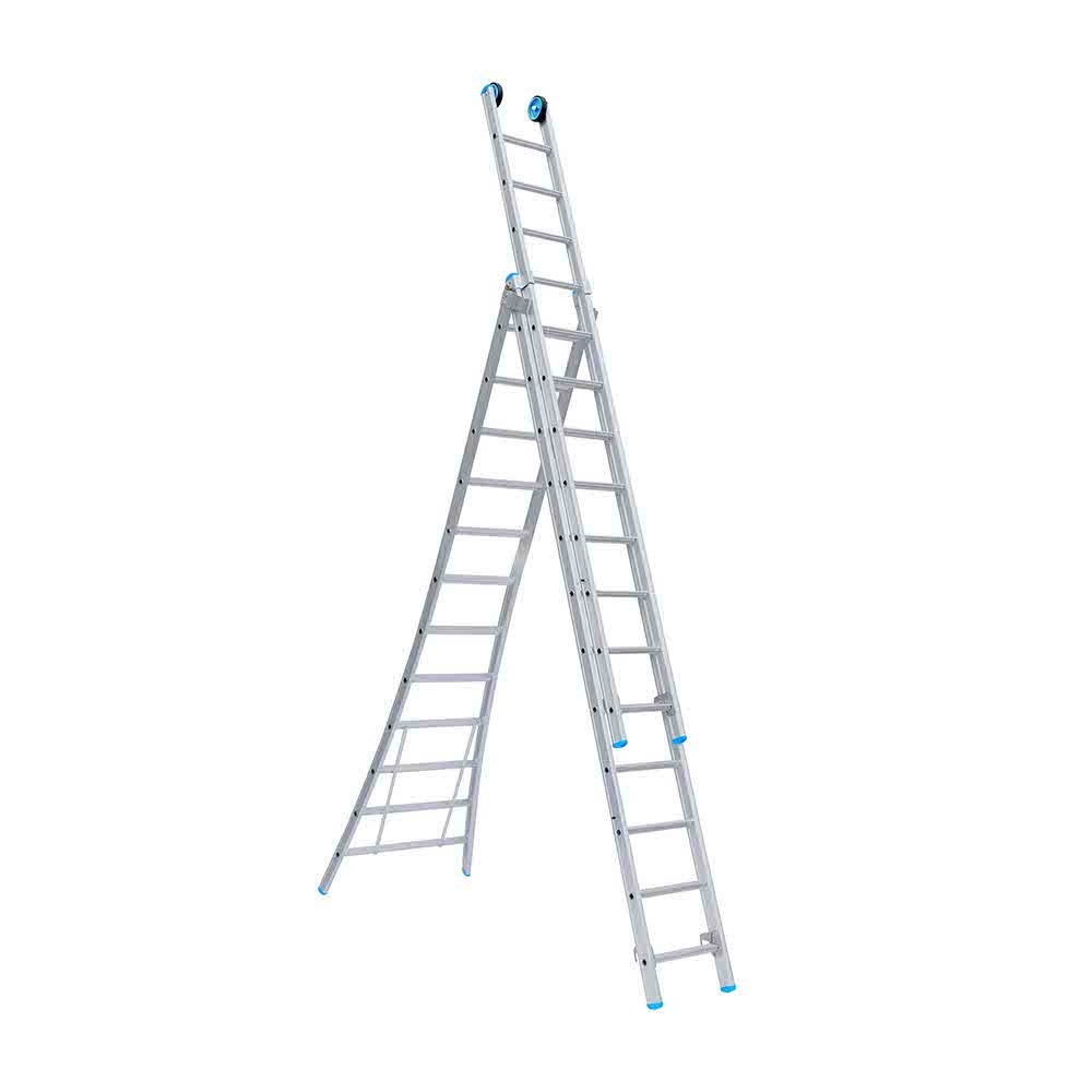 Kikker Lijkt op zal ik doen Driedelige ladder 3x9 Maxall blank - SteigerCentrum.nl