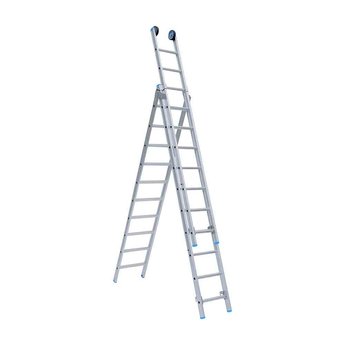 Maxall Driedelige ladder 3x8 Maxall recht met stabiliteitsbalk | werkhoogte 5,75 m.